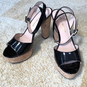 Pour la victoire black cork platform heels